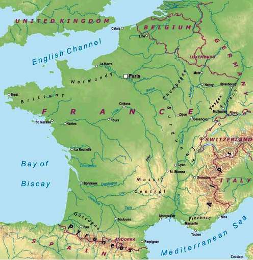 Physical Map - France facts